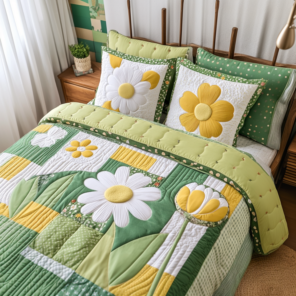 Petal Peace Quilted Bedding Set Aesthetic Room Decor Tulip Gifts For Women