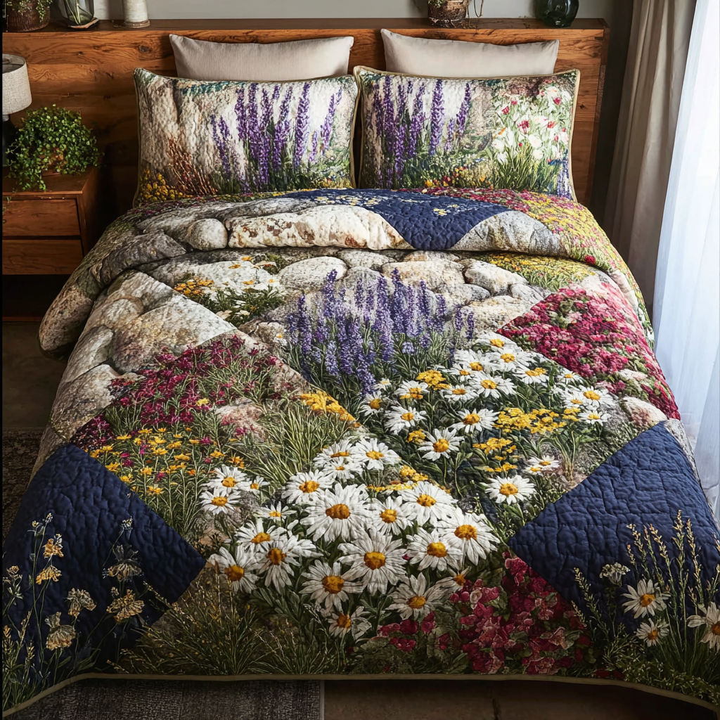 Petal Peak Quilted Bedding Set Bedroom Decor Ideas Flower Daisy Gift Items