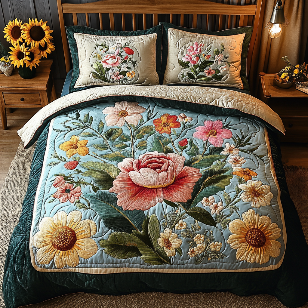 Petal Perfect Quilted Bedding Set Bed Room Decoration Christmas Gifts For Flower Lovers