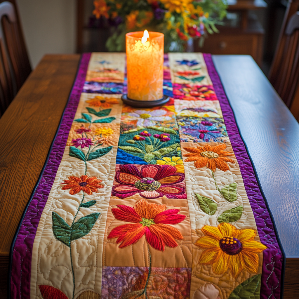 Petal Perfection Quilted Table Runner Kitchen Decor Best Gifts For Flower Lovers