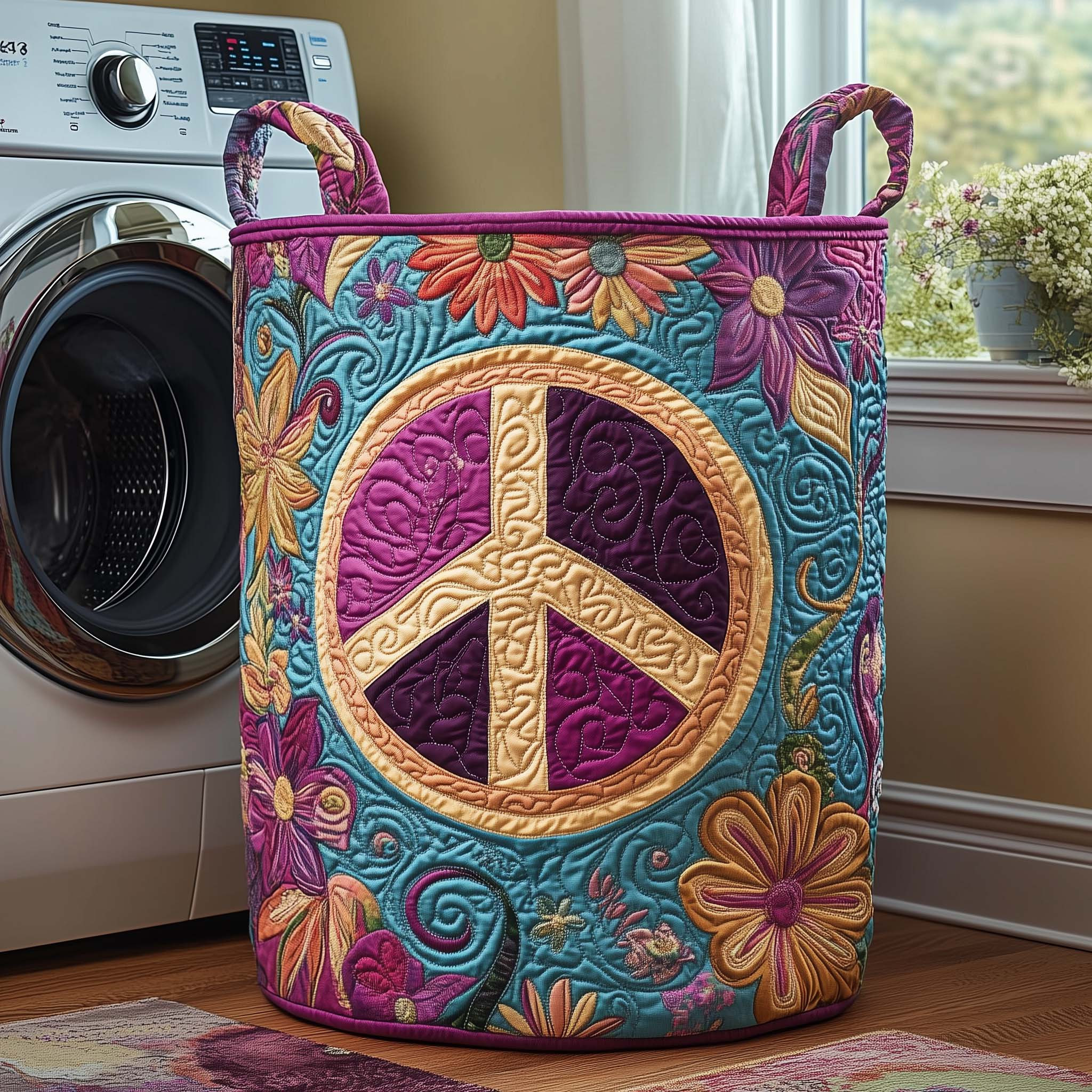 Petal Psyche Quilted Laundry Basket Hippie Home Decor Gifts For Grandmother