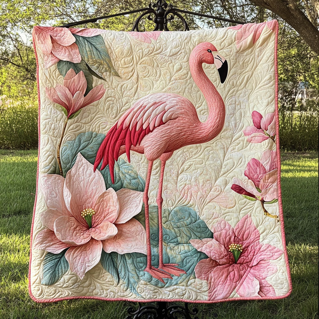 Petal Serenade Quilted Blanket Nice Throw Blanket Cute Flamingo Stuff