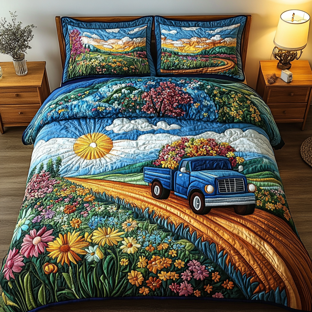 Petal Slope Quilted Bedding Set Bed Room Decoration Good Gifts For Beach Lovers