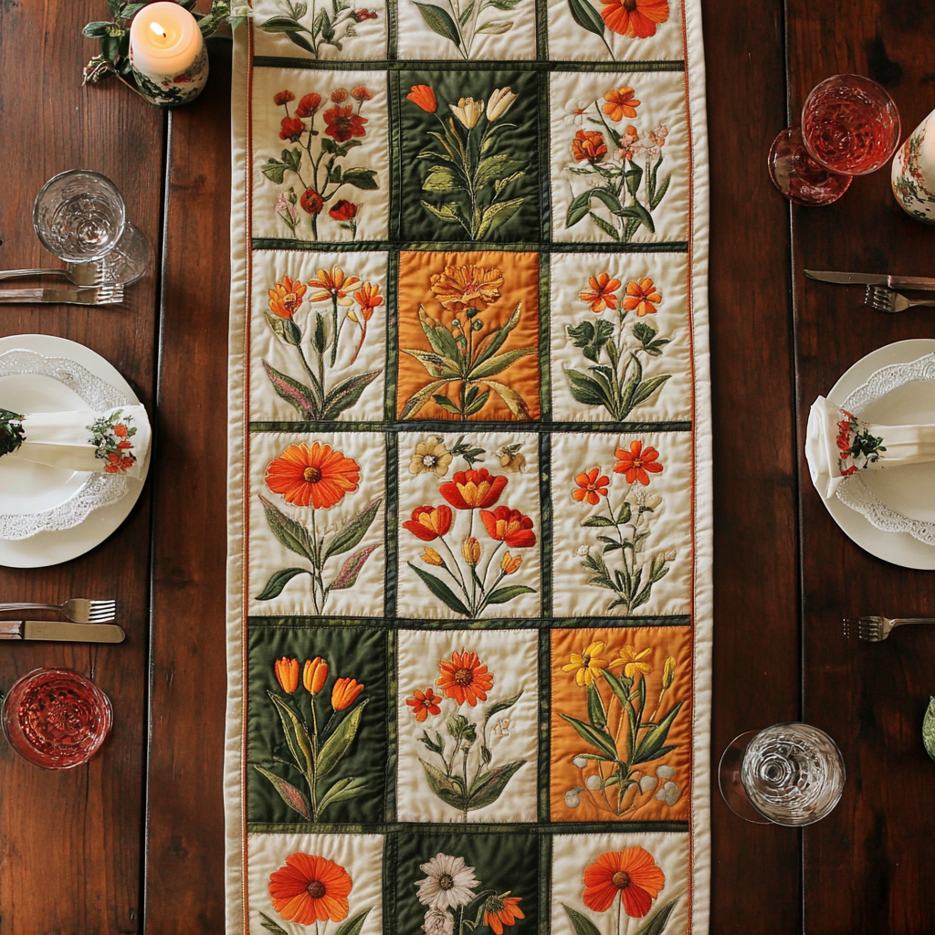 Petal Trail Quilted Table Runner Dining Room Table Decor Flower Daisy Inspired Gifts