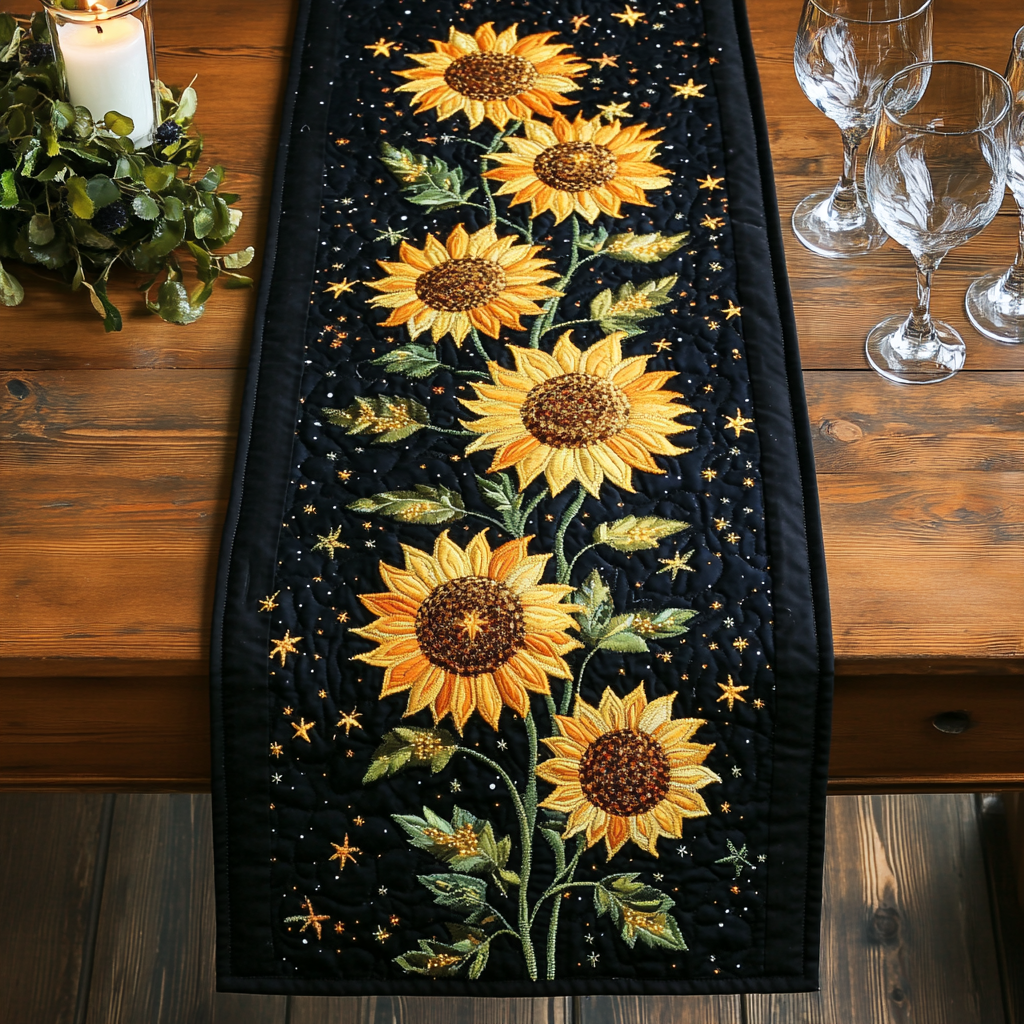 Petal Whirl Quilted Table Runner Kitchen Decor Sunflower Gifts For Mom