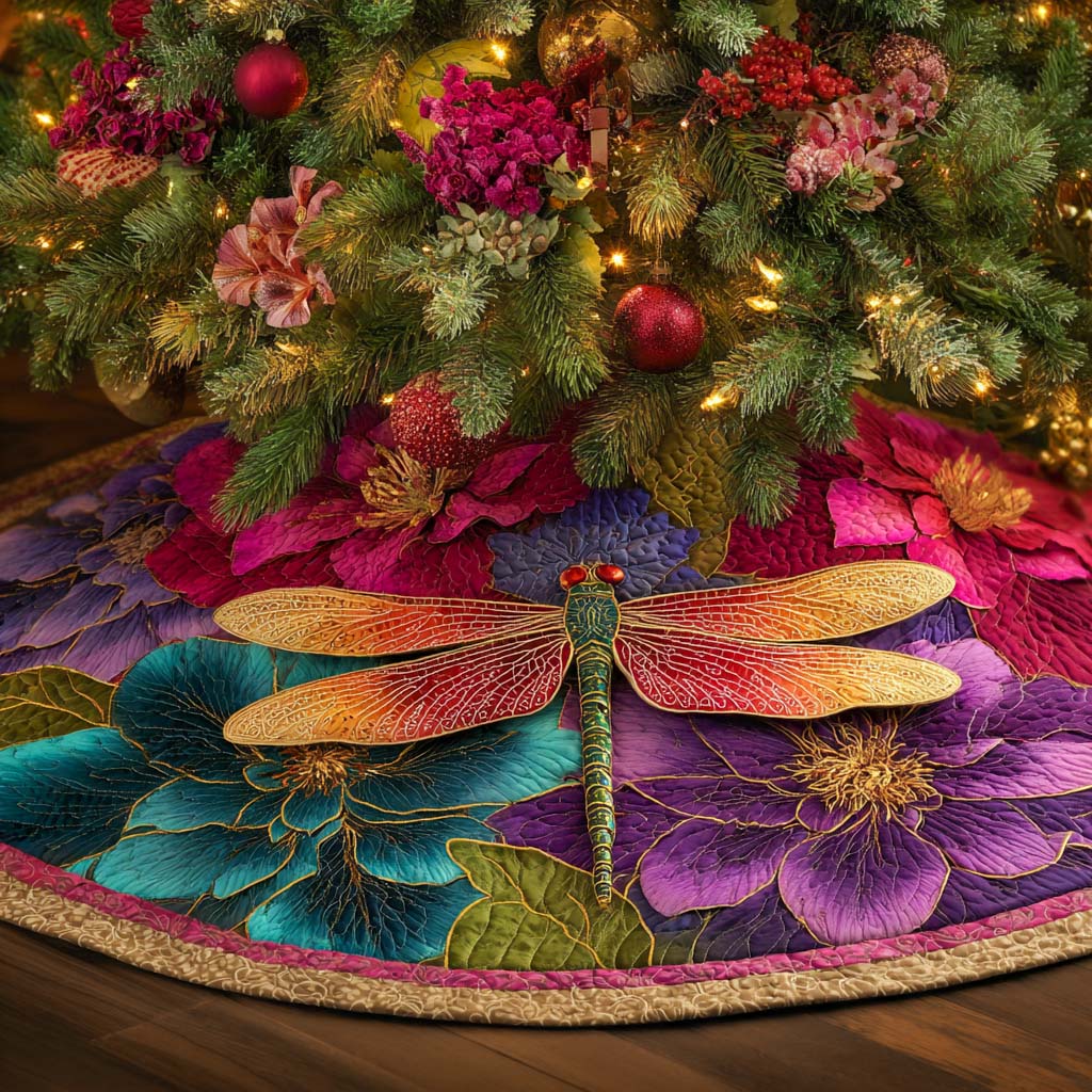 Petal Whispers Dragonfly Quilted Tree Skirt Holiday Decor Dragonfly Christmas Gifts