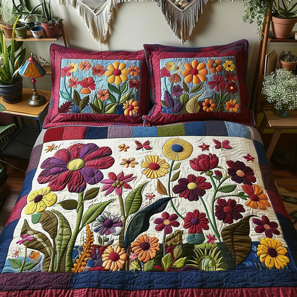 Petal Wind Quilted Bedding Set Cozy Bedroom Decor Flower Arrangement Ideas