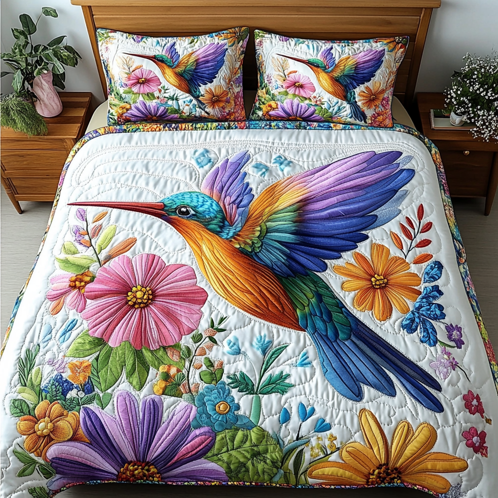 Petal Wings Quilted Bedding Set Best Bedspread Set Hummingbird Gifts For Grandma