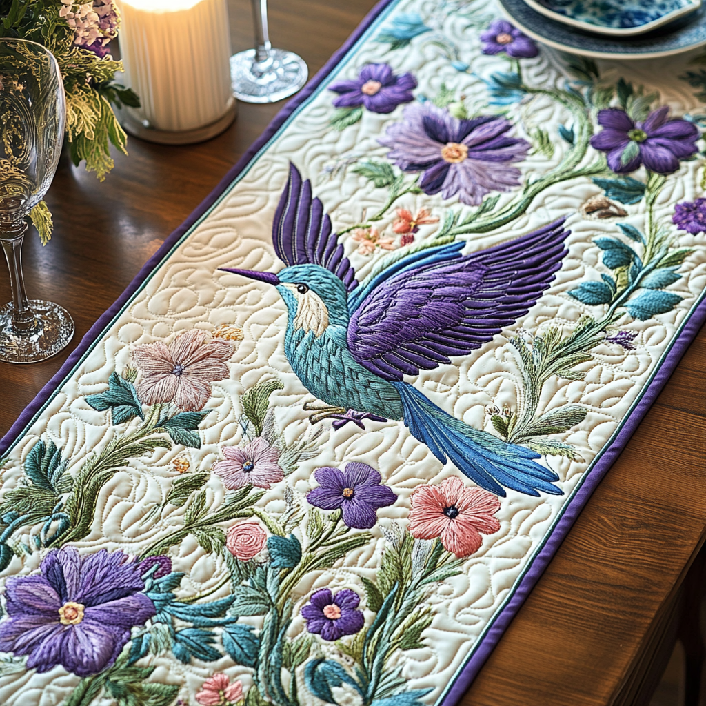Petal Wings Quilted Table Runner Dining Table Decor Ideas Unusual Hummingbird Gifts