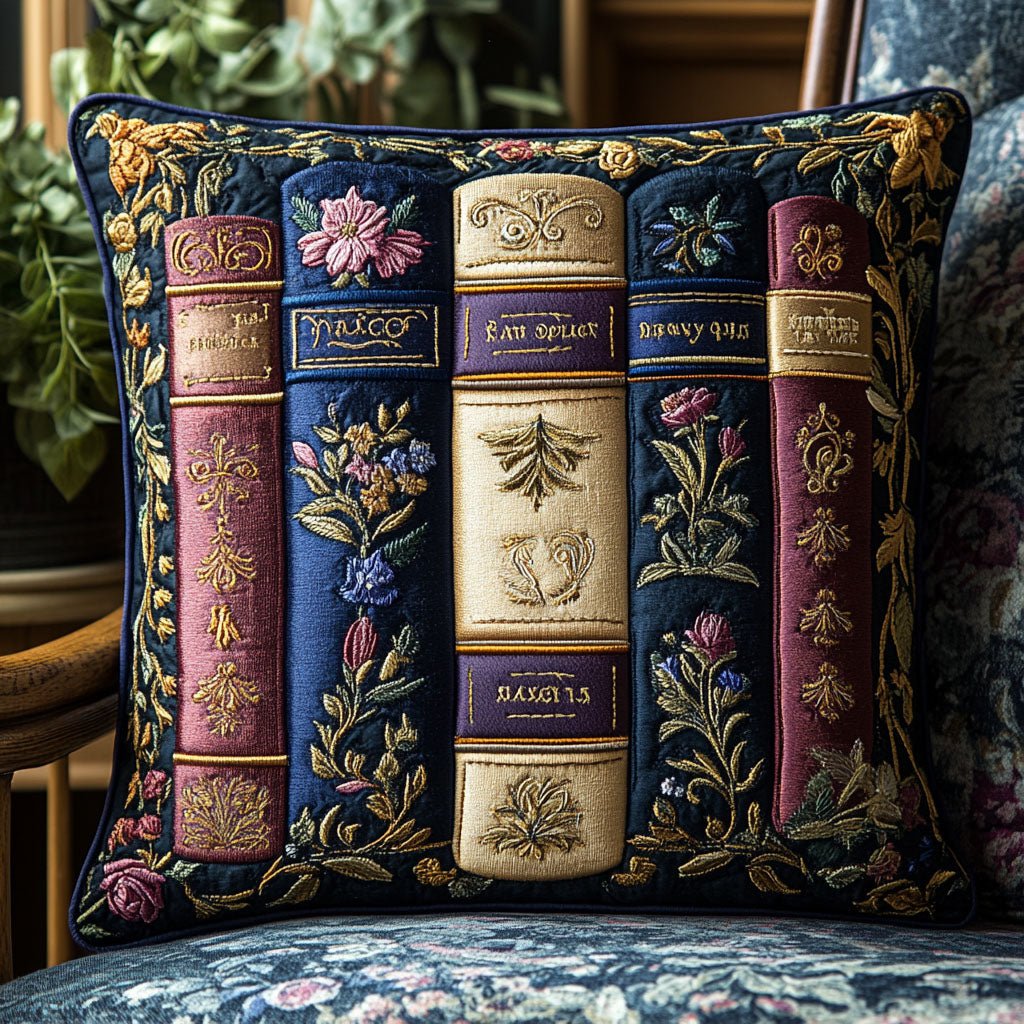 Petals and Pages Quilted Pillow Case Throw Pillow Cases Cool Gifts For Readers