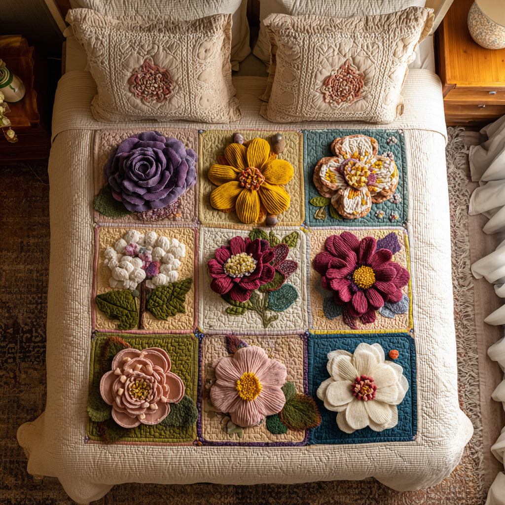 Petals And Patches Quited Bedding Set Elegant Bed Linen Set for Cozy Nights