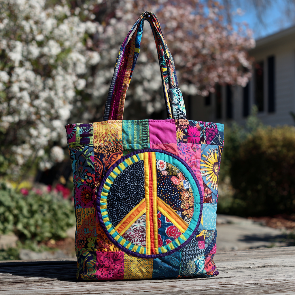 Petals and Peace Quilted Tote Bag Best Gifts For Hippies