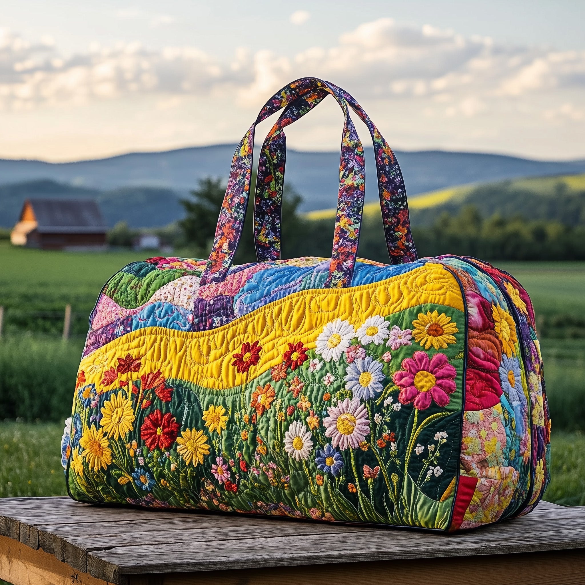 Petals Charm Quilted Duffle Bag For School And Gym