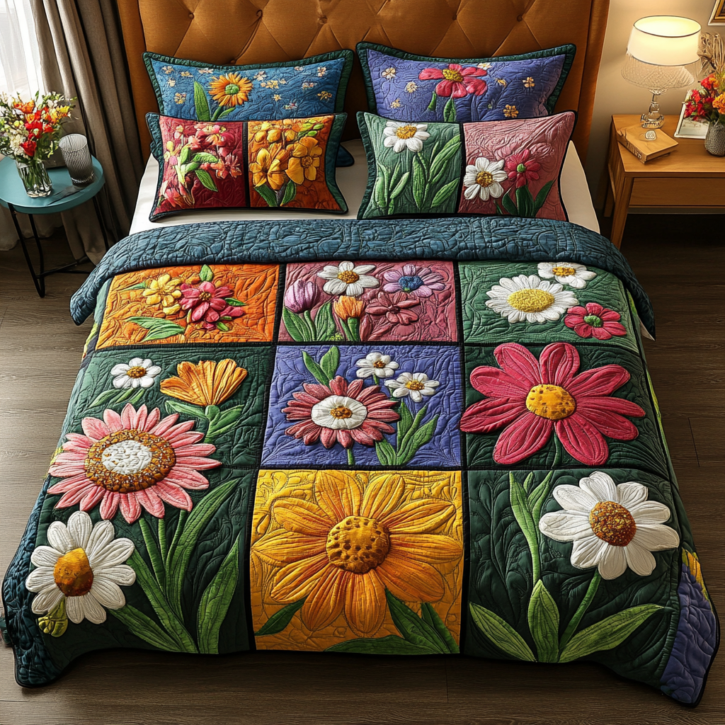 Petals Forever Quilted Bedding Set Premium Duvet Cover Gift Set for Mom or Grandma