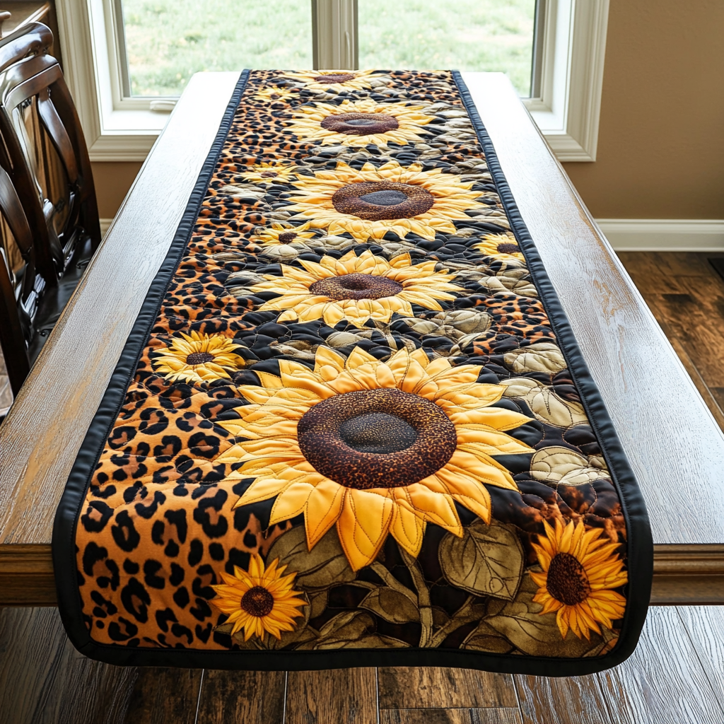 Petals of Gold Quilted Table Runner Dining Room Decor Sunflower Presents