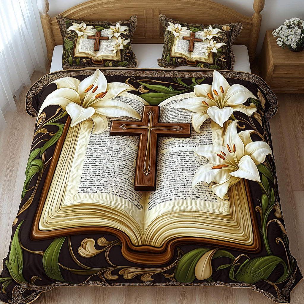 Petals of Hope Quilted Bedding Set Holiday Duvet Cover Set Christian Present Ideas