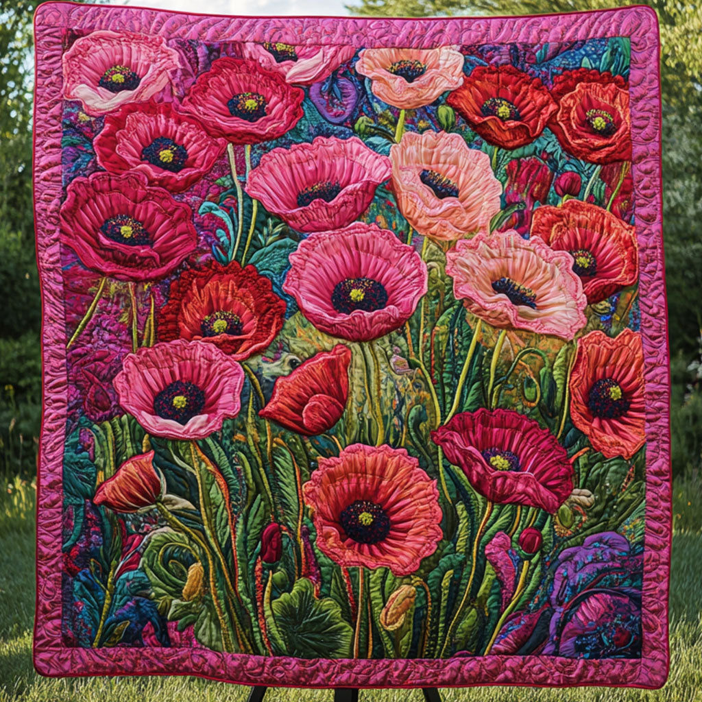 Petals of Peace Quilted Blanket Nice Throw Blanket Poppy Gifts For Her