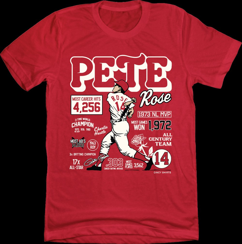Pete Rose Career Stats T-Shirt Baseball Enthusiast Gifts