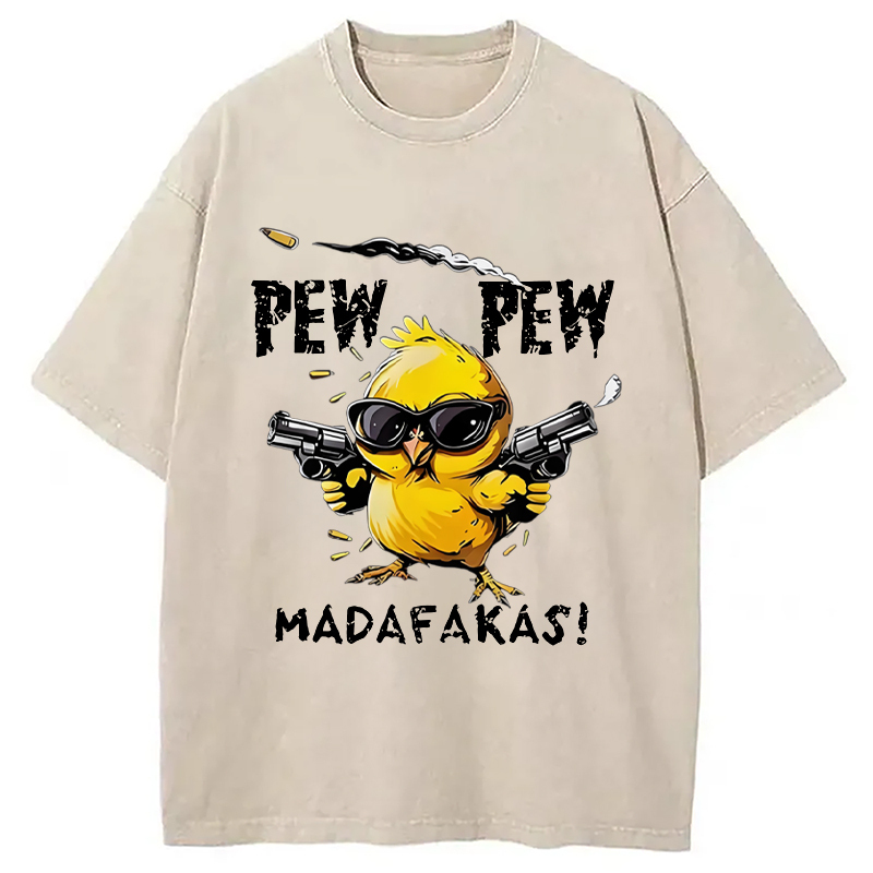 Pew Pew Madafakas Funny Glasses Chicken Washed T-Shirt Cool Urban Street Style Shirt Gifts For Brother