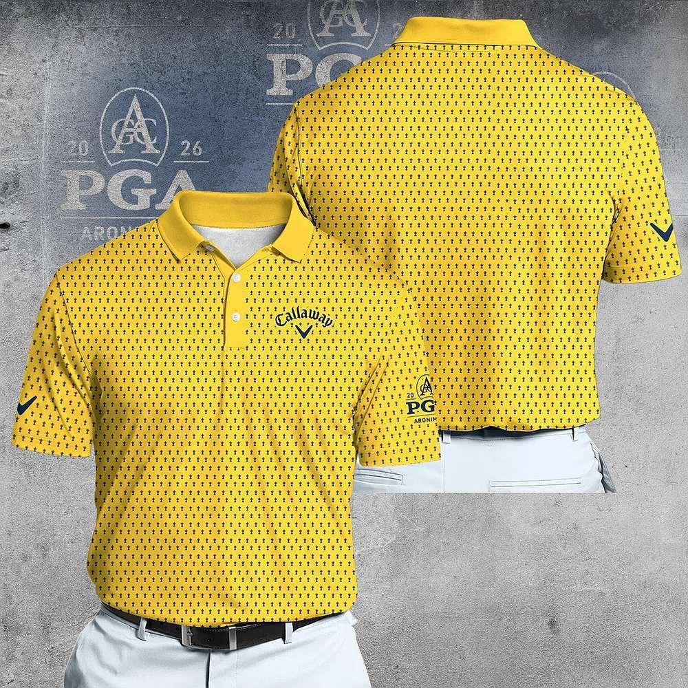 PGA Tour Yellow And Blue 2026 Trophy Pattern Men Polo Shirt Best Gift For Golfer