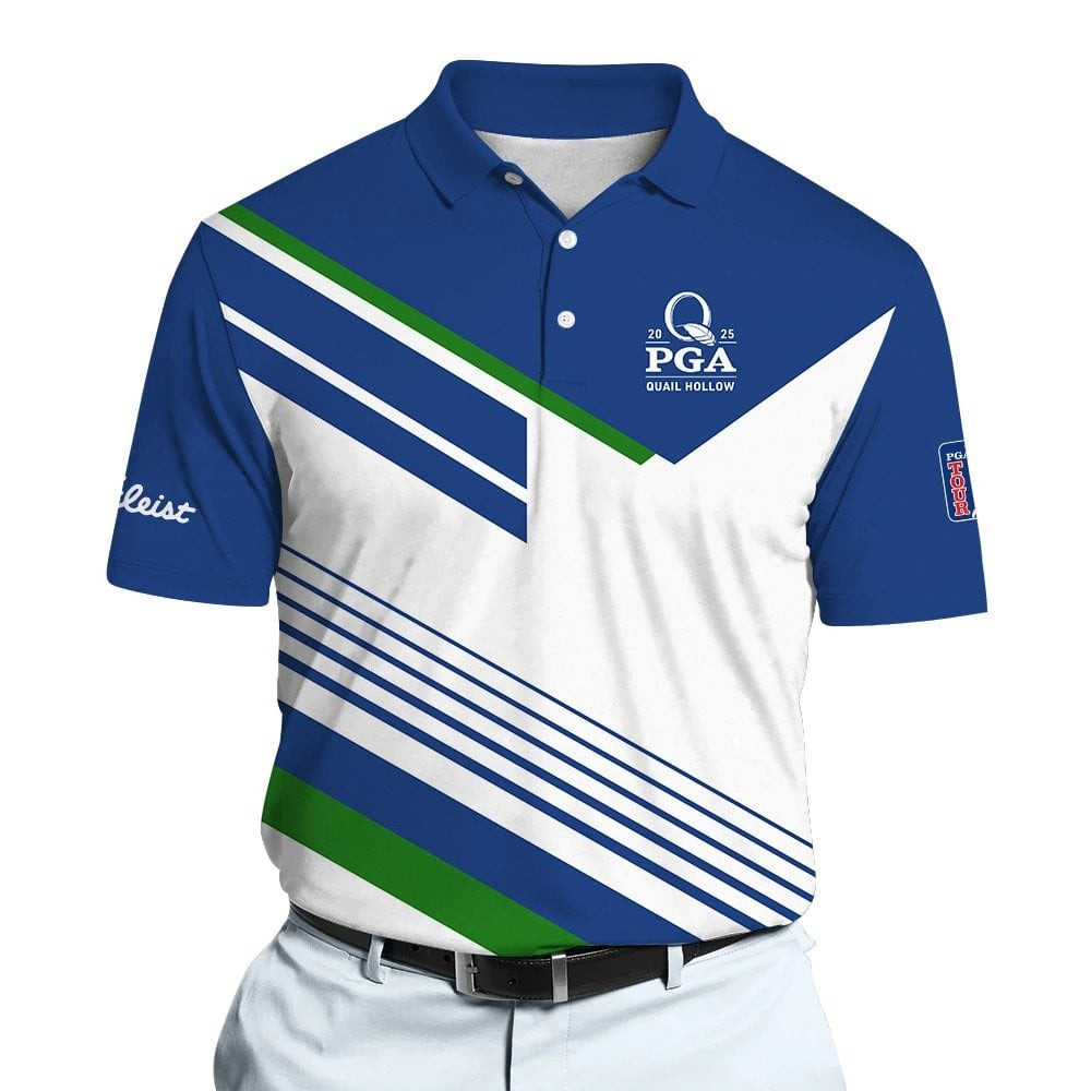 PGA White Blue 2025 Men Polo Shirt PGA Merch Golf Gifts For Men