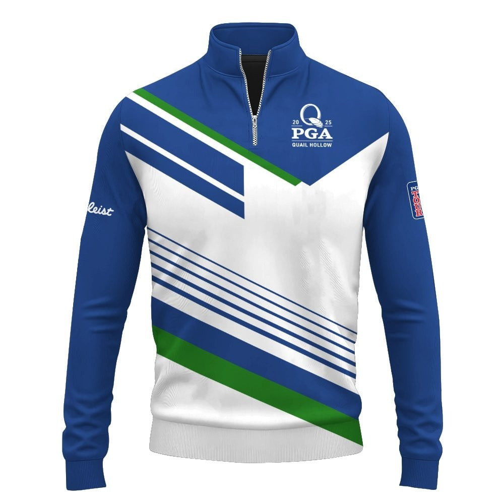 PGA White Blue 2025 Men Quarter-Zip Pullover Golf Gifts For Men
