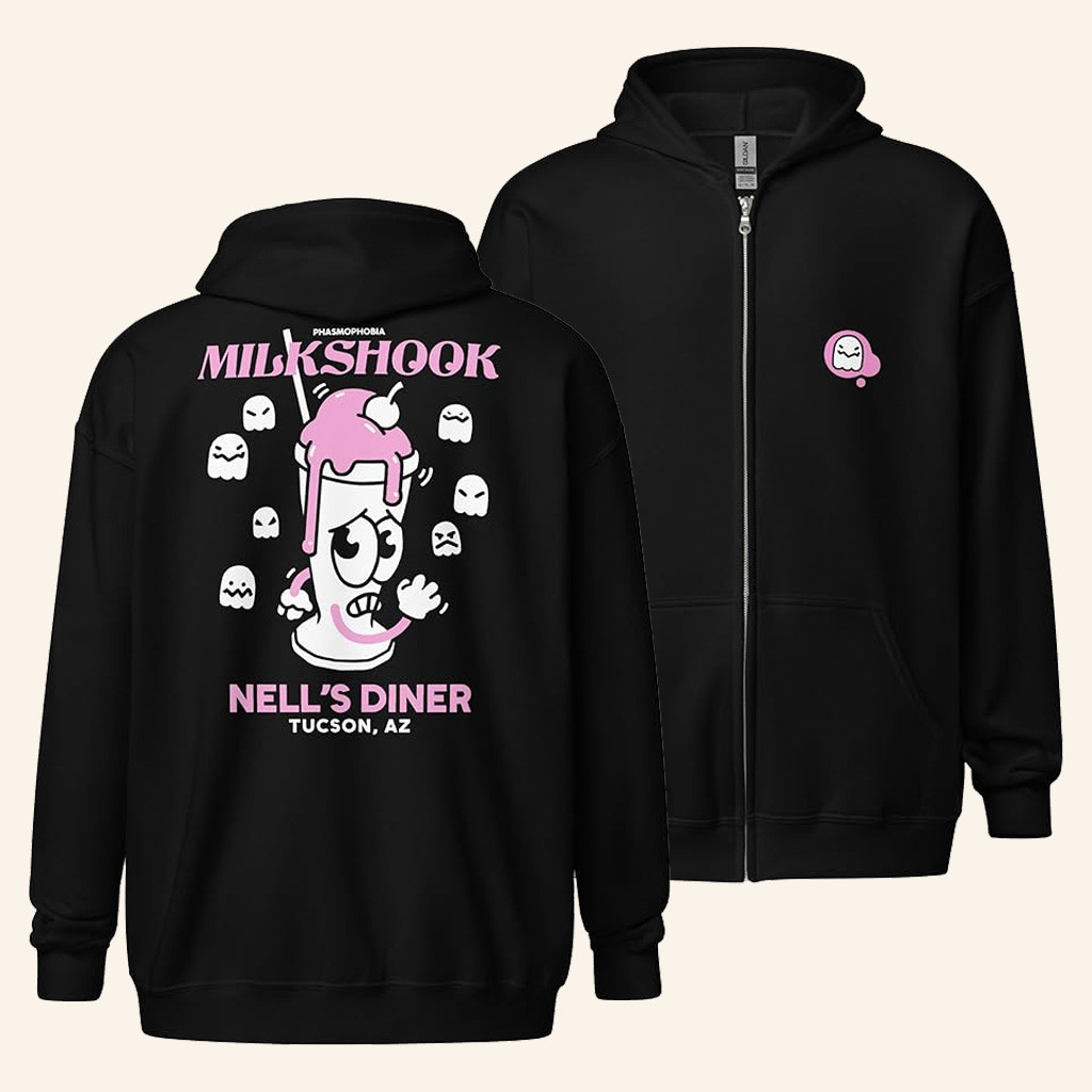 Phasmophobia Merch Nell's Diner Milkshook Zip Hoodie Gifts Ideas For Besties Phasmophobia Merch Nell's Diner Milkshook Zip Hoodie Gifts Ideas For Besties