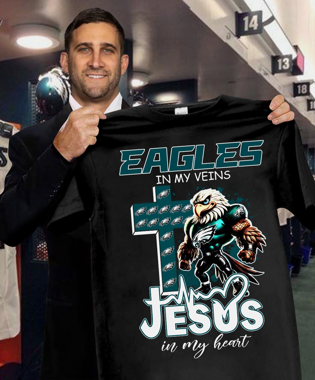 Phialiden Eagles In My Veins Jesus In My Heart Faith T-Shirt Eagles Fan Gifts For Him