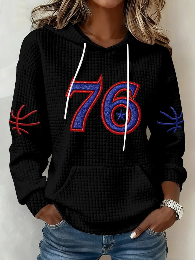 Philadelphia 76ers Basketball Waffle Hoodie 76ers Merch Game Day Apparel Women's Gifts Philadelphia 76ers Basketball Waffle Hoodie 76ers Merch Game Day Apparel Women's Gifts
