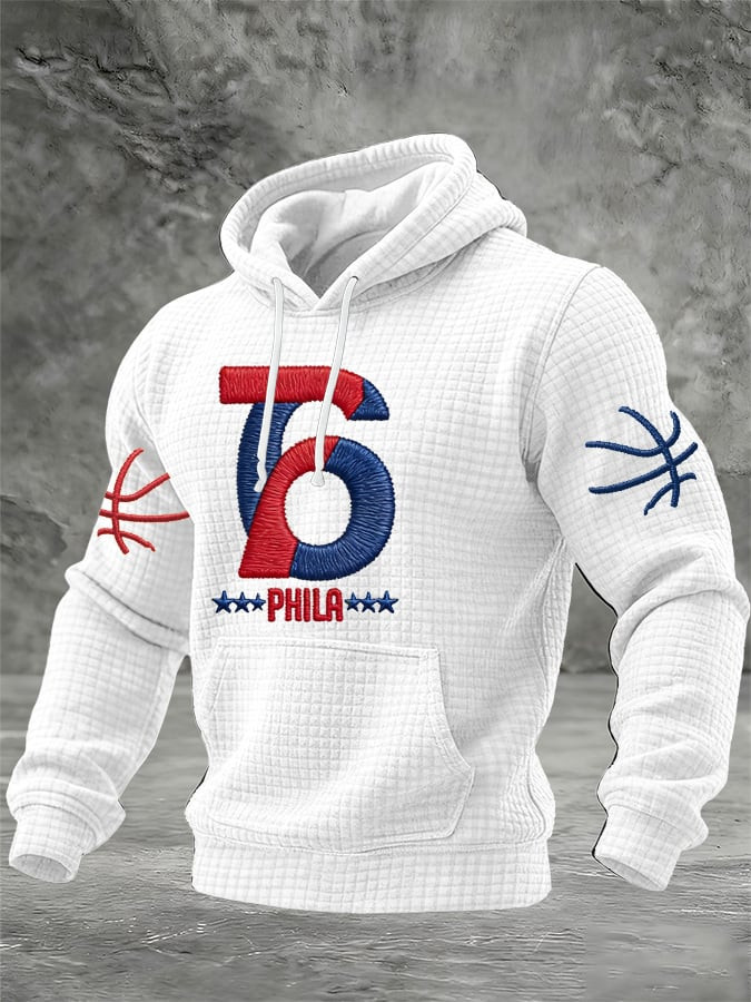 Philadelphia 76ers Basketball Waffle Hoodie 76ers Pride Merch Men's Game Day Apparel Philadelphia 76ers Basketball Waffle Hoodie 76ers Pride Merch Men's Game Day Apparel