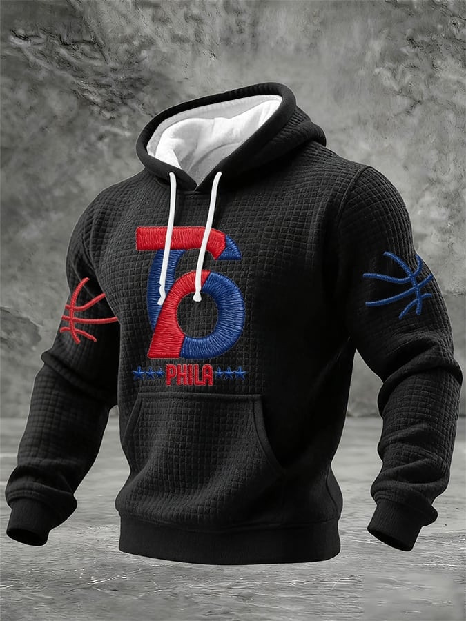 Philadelphia 76ers Basketball Waffle Hoodie 76ers Pride Merch Men's Game Day Apparel Philadelphia 76ers Basketball Waffle Hoodie 76ers Pride Merch Men's Game Day Apparel