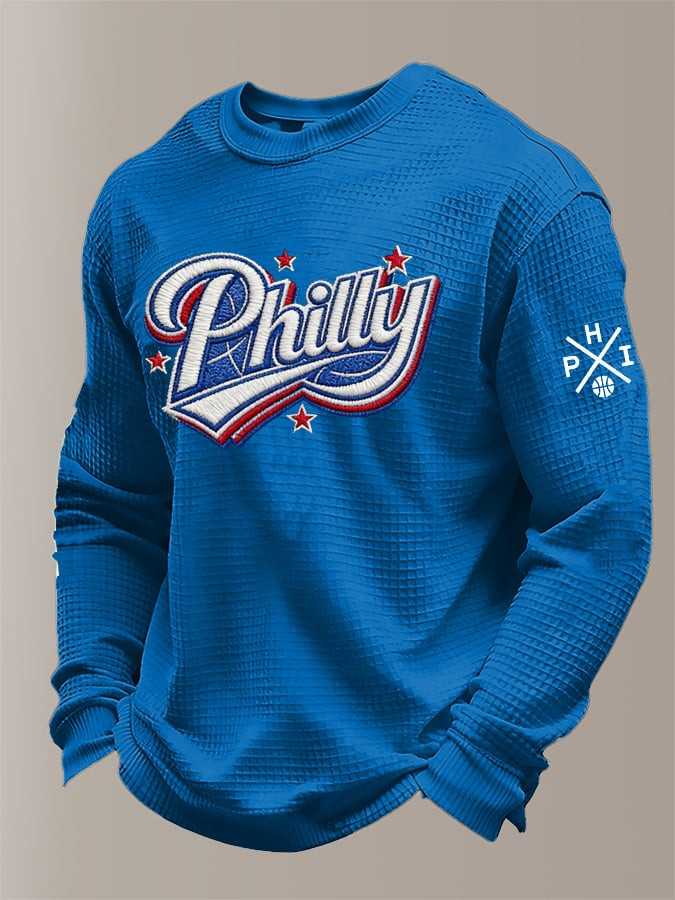 Philadelphia 76ers Basketball Waffle Long Sleeve Shirt 76ers Merch Game Day Apparel Men's