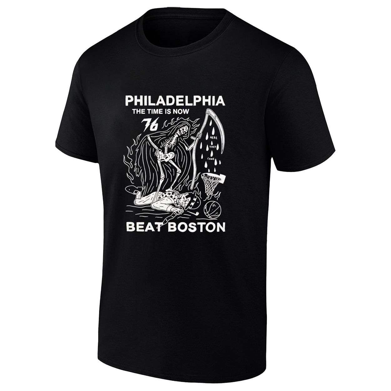 Philadelphia 76ers The Time Is Now Beat Boston Reaper T-Shirt Philadelphia 76ers Merch Fans Gear