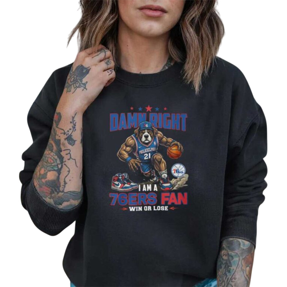 Philadelphia 76ers Win Or Lose Muscle Dog Mascot Basketball Long Sleeve Shirt Game Day Clothing
