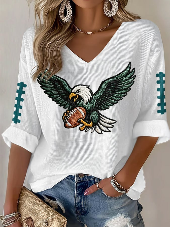 Philadelphia Eagles Football Merch Eagle Mascot V-Neck Long Sleeve Football Eagles Clothing