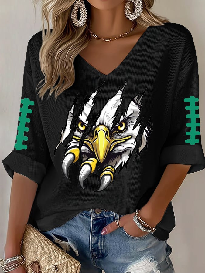 Philadelphia Eagles Football Merch V-Neck Long Sleeve Eagles Football Apparel Gifts For Fans