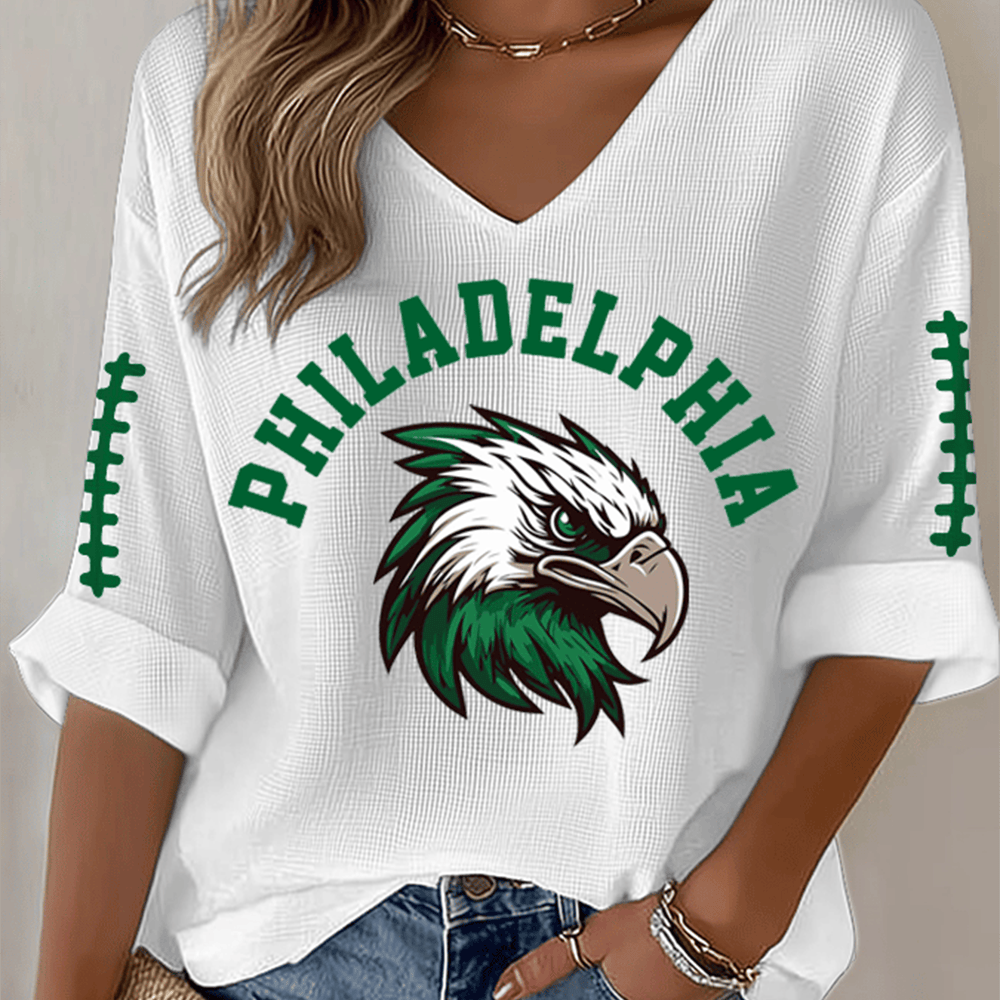 Philadelphia Eagles Football V-Neck Long Sleeve Shirt Game Day Football Apparel Gift For Her