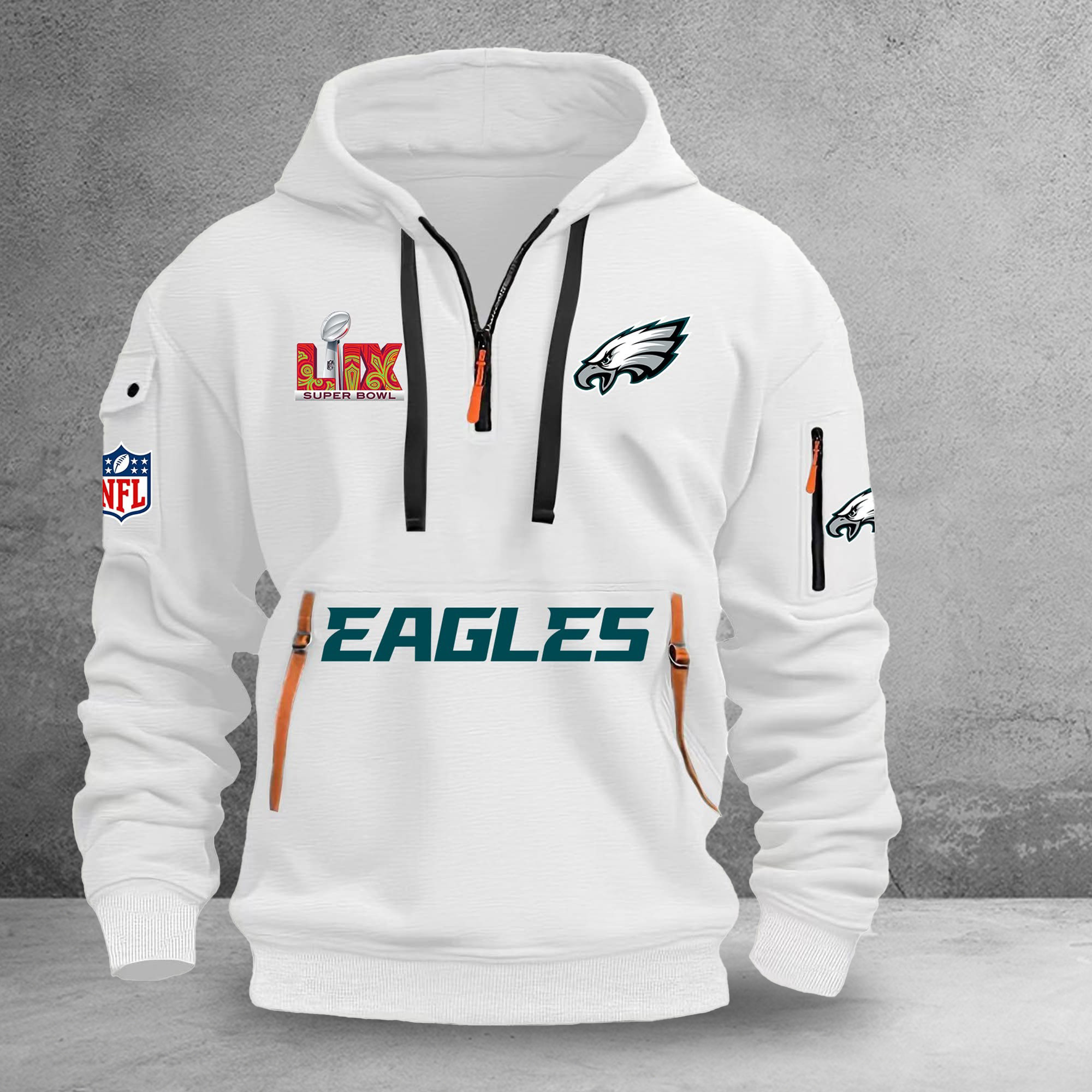 Philadelphia Eagles Half Zipper Hoodie NFL Super Bowl LIX Eagles Fan Merch Clothing Gifts