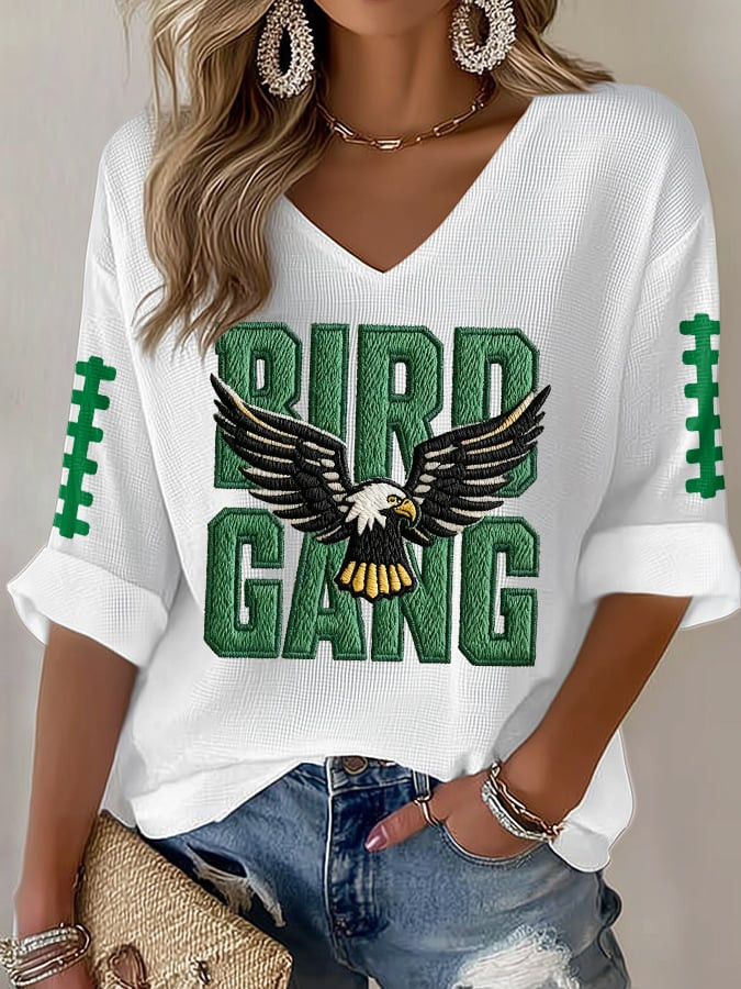 Philadelphia Eagles Merch Bird Gang V-Neck Long Sleeve Shirt Football Apparel