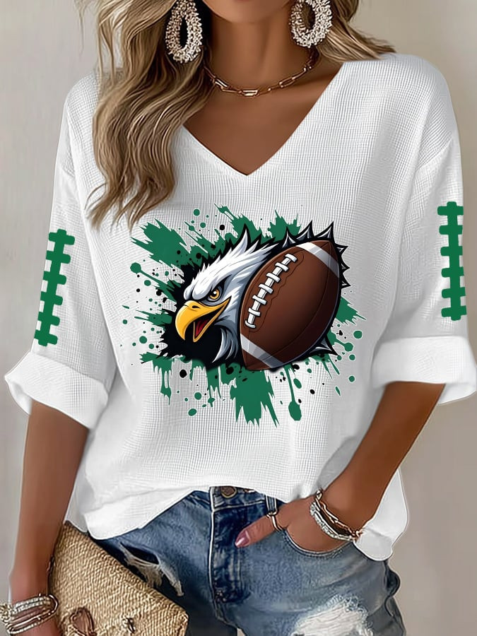 Philadelphia Eagles Merch Bird Gang V-Neck Long Sleeve Shirt Game Day Apparel