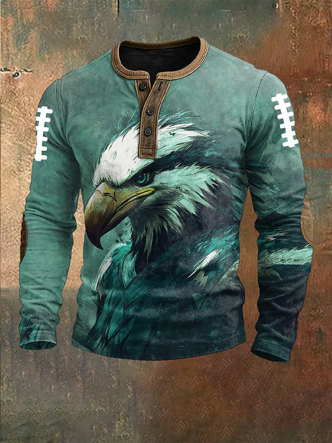 Philadelphia Eagles Merch Eagle Graphic Button Long Sleeve Shirt Game Day Apparel Gifts For Men