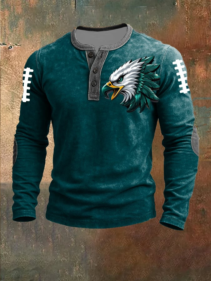 Philadelphia Eagles Merch Eagle Mascot Button Long Sleeve Shirt Eagles Football Clothing
