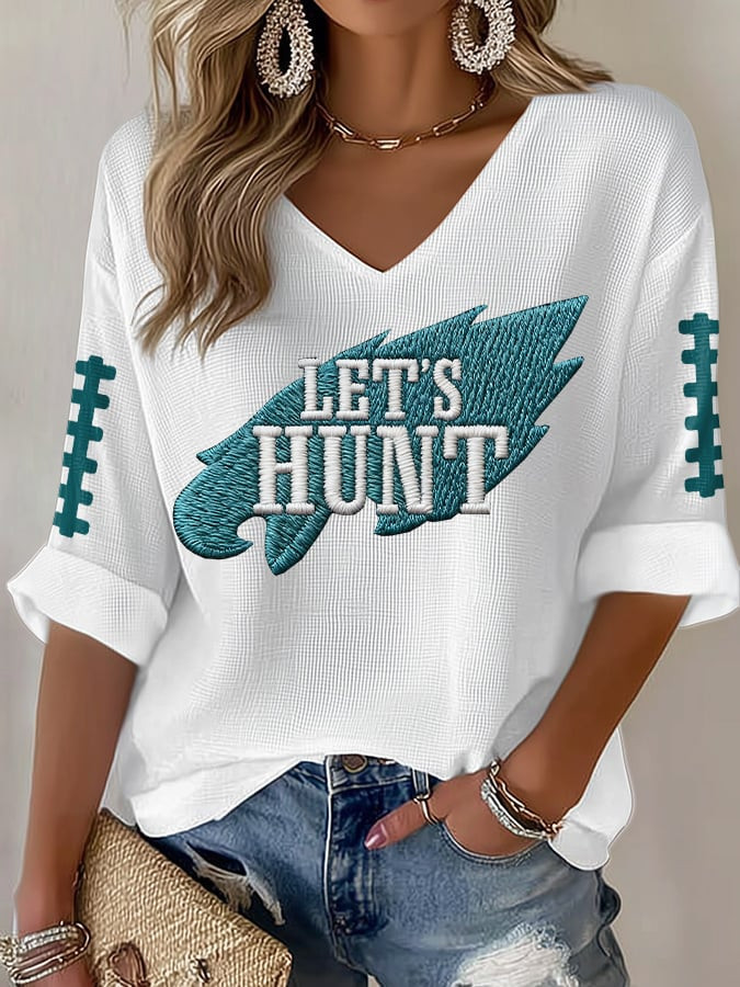 Philadelphia Eagles Merch Let's Hunt V-Neck Long Sleeve Shirt Football Apparel Eagles Fan Gifts