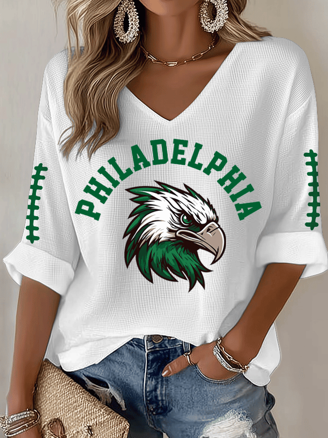 Philadelphia Eagles Merch Team Eagles V-Neck Long Sleeve Shirt Game Day Clothing Gift Ideas