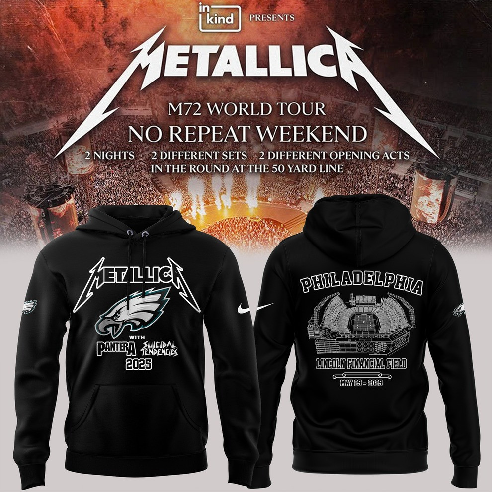 Philadelphia Eagles Metallica M72 World Tour 2025 Hoodie Black Pantera Suicidal Tendencies