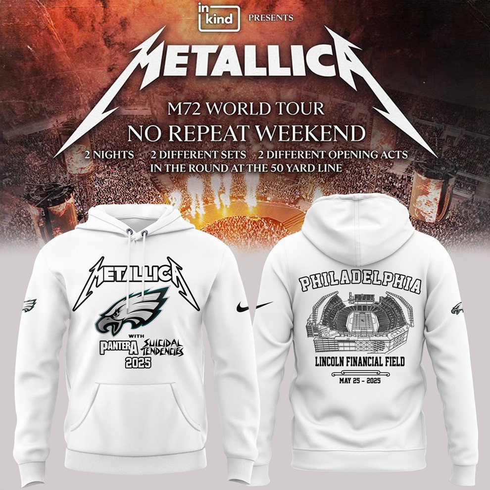 Philadelphia Eagles Metallica M72 World Tour 2025 Merch Hoodie Pantera Suicidal Tendencies