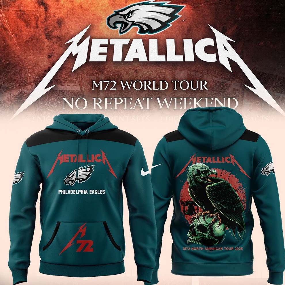 Philadelphia Eagles Metallica M72 World Tour 2025 Merch Hoodie Skull Raven Fan Clothing