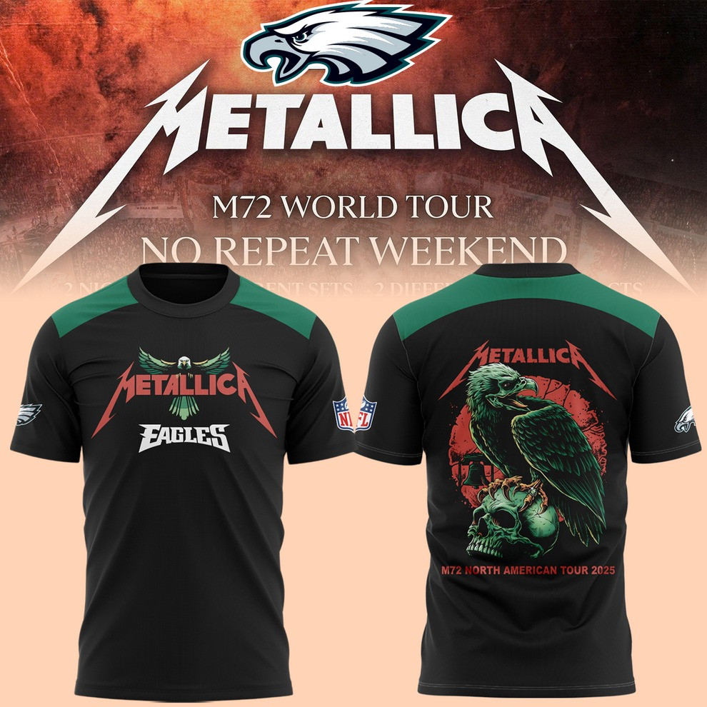Philadelphia Eagles Metallica M72 World Tour 2025 Merch Shirt Skull Raven Gifts For Men