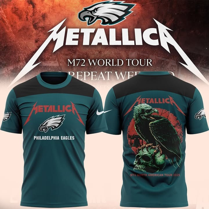 Philadelphia Eagles Metallica M72 World Tour 2025 Merch T-Shirt Raven Skull Eagles Fan Gifts