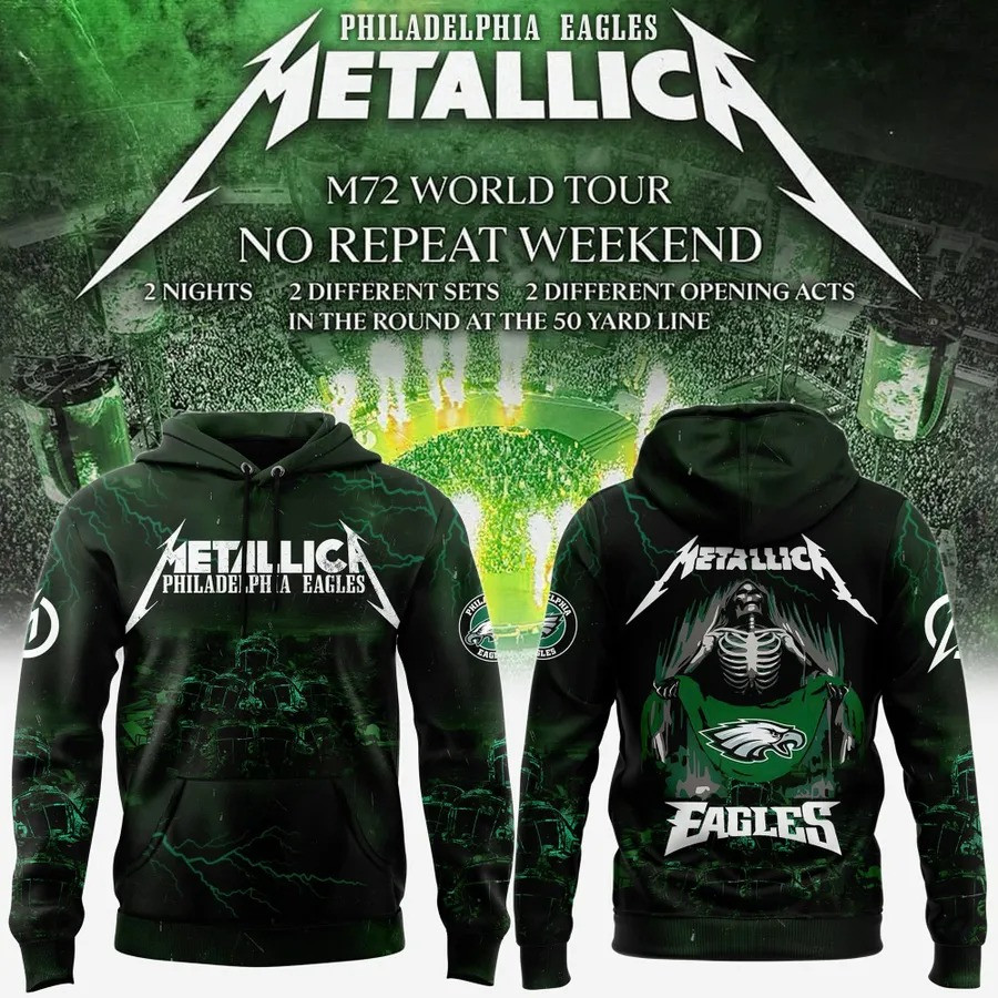 Philadelphia Eagles Metallica Skull Hoodie M72 Tour Fan Gear Perfect Gift For Eagles Supporters